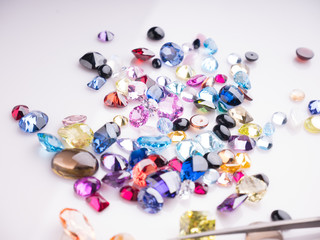 Jewel or gems on White shine color, Collection of many different natural gemstones 
amethyst,...