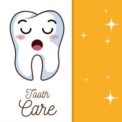 cartoon human tooth with lazy expression face. vector illustration