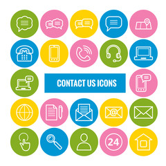 Collection of outline contact us icons. Thin icons for web, mobile apps, print design