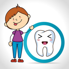 cartoon boy smiling with human tooth with happy expression face. vector illustration