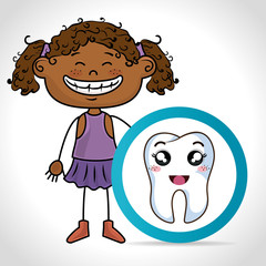 cartoon girl smiling with human tooth with happy expression face. vector illustration