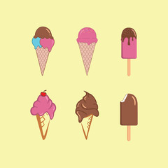 Set of Ice Creams and Popsicles Vector Illustration