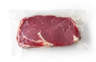 Fresh beef steak for sous vide cooking, isolated on white, from