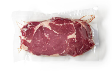 Fresh beef steak for sous vide cooking, isolated on white, from