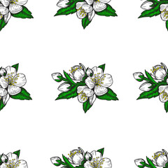 Sewing fabric with Seamless pattern flowers and leaves of the apple ...