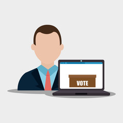 Fototapeta na wymiar avatar man wearing suit and tie and laptop computer digital vote box. colorful design. vector illustration