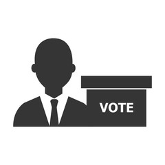 avatar man wearing suit and tie and voting carton box  silhouette icon. vector illustration