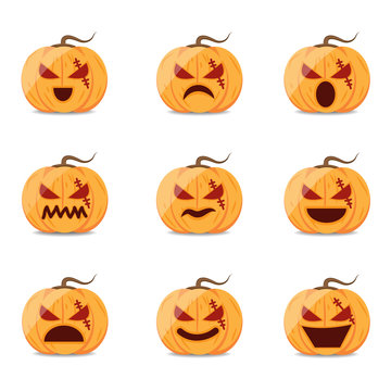 Halloween pumpkin vector cartoon set.