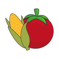 red tomato and corn. vegetable healthy food. vector illustration