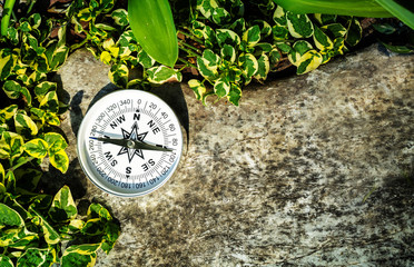 compass on rock in sunlight