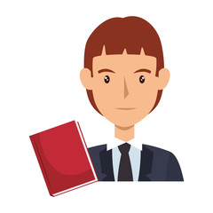 avatar man wearing suit and tie and red notebook cartoon. vector illustration