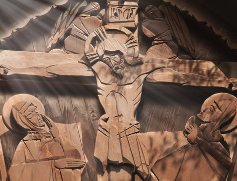 the crucifixion of Jesus Christ (statue in sunlight)
