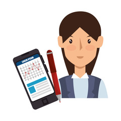 Fototapeta na wymiar avatar business woman wearing suit and smartphone device. vector illustration