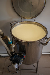 Cheese production at dairy farm