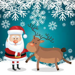 christmas card santa and reindeer snowflakes design vector illustration