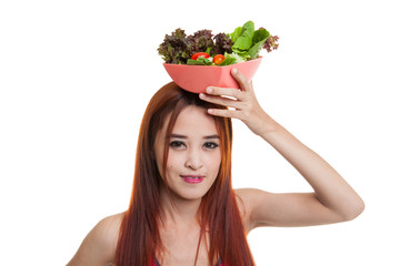 Beautiful Asian healthy girl with salad.