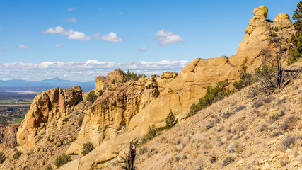 Fototapeta na wymiar Beautiful landscape of yellow sharp cliffs. Smith Rock state park, Oregon