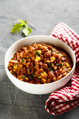 Meat stew with beans and corn
