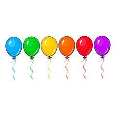 Set of bright and colorful balloons, cartoon vector illustration isolated on white background. Line of multicolored balloons, birthday, party carnival decoration elements