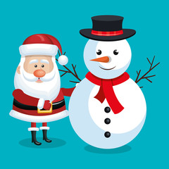 santa claus and snowman with blue background vector illustration