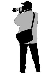 Man with a camera on white background