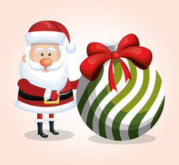 santa claus card with big ball white and green ribbon design isolated vector illustration