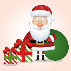 cute santa claus two gift and bag graphic isolated vector illustration