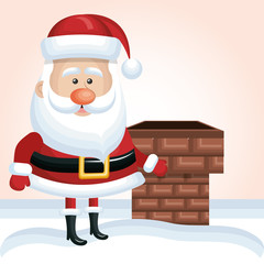 cartoon santa claus xmas chimney snow design graphic isolated vector illustration