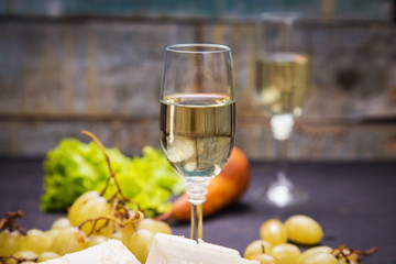 cheese with grape and wine