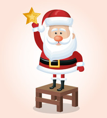 happy santa stand on chair with star golden vector illustration