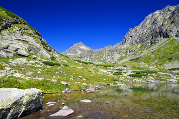 Fototapeta na wymiar Mountain landscape in the Western Carpathians, Pleso nad Skokom in Mlynicka Valley, Vysoke Tatry (High Tatras), Slovakia