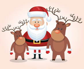 card santa claus reindeer isolated graphic vector illustration