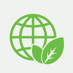 globe planet plant leaf sprout  bio eco icon simple green on whi