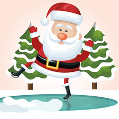 santa claus jump on ice with tree design vector illustration