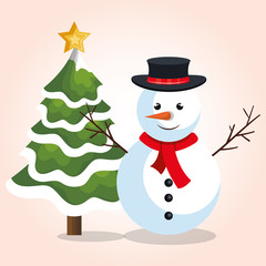 snowman with christmas tree star graphic vector illustration