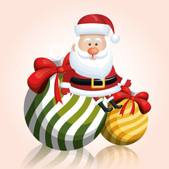 merry chrsitmas santa claus with two ball ribbon vector illustration