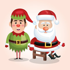 card santa claus sit with elf design isolated vector illustration eps 10