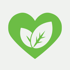 eco bio leaves in heart love green icon on white background