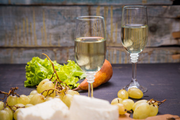 cheese with grape and wine