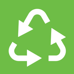 recicle arrow sign white simple icon on green background