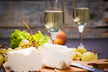 cheese with grape and wine