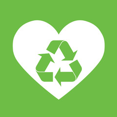 heart eco recicle nature bio white simple icon on green backgrou