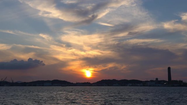 Time-lapse clip of dramatic sunset over Moji harbor
