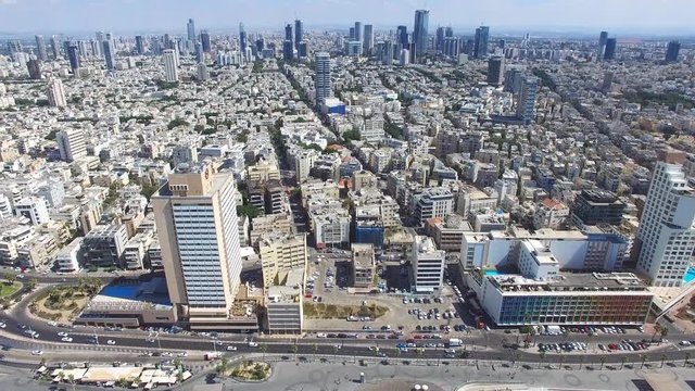 Tel Aviv skyline - Over the mediterranean sea, Aerial footage