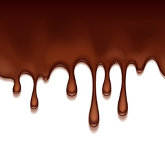 Melted flowing chocolate drips border vector illustration.