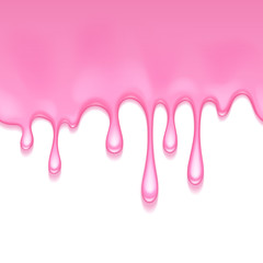 Pink frosting dripping background. Liquid flow.