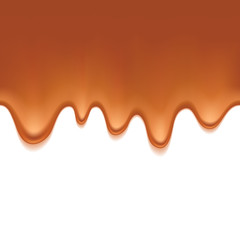 Caramel drips. Seamless horizontal border.