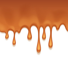 Caramel drips. Seamless horizontal border.
