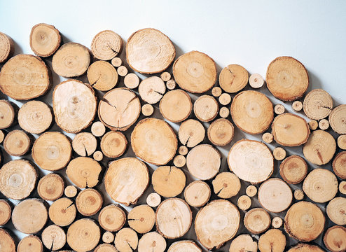 Wooden logs, details of interior decoration