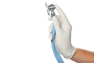  doctor's hand in white sterilized surgical glove with stethoscope